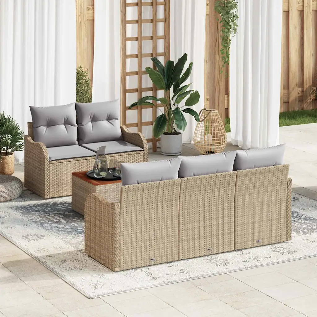 Modulaarne aiadiivanikomplekt patjadega, 6-osaline, beež polürotang, akaatsiapuiduga, 5 istekohta