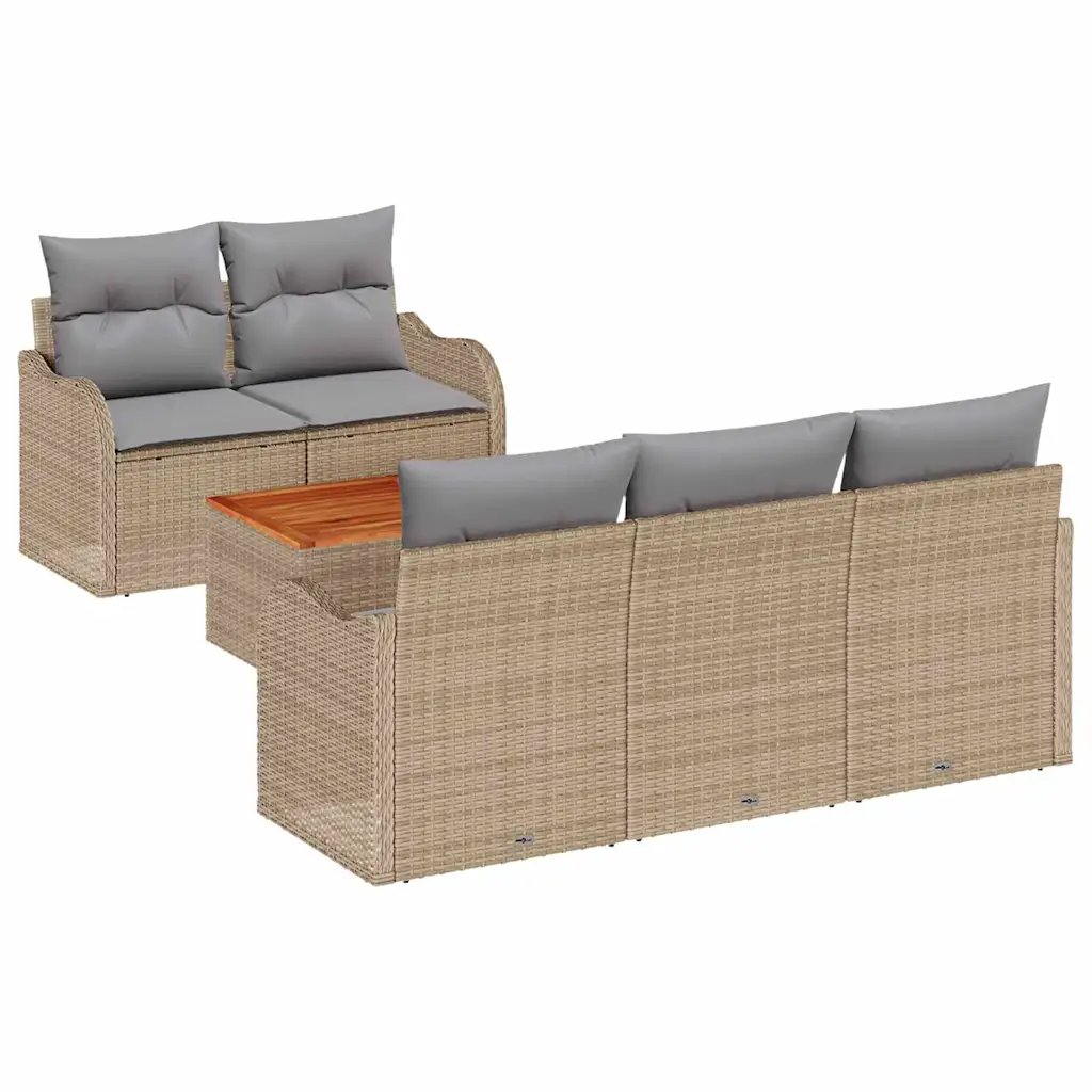 Modulaarne aiadiivanikomplekt patjadega, 6-osaline, beež polürotang, akaatsiapuiduga, 5 istekohta
