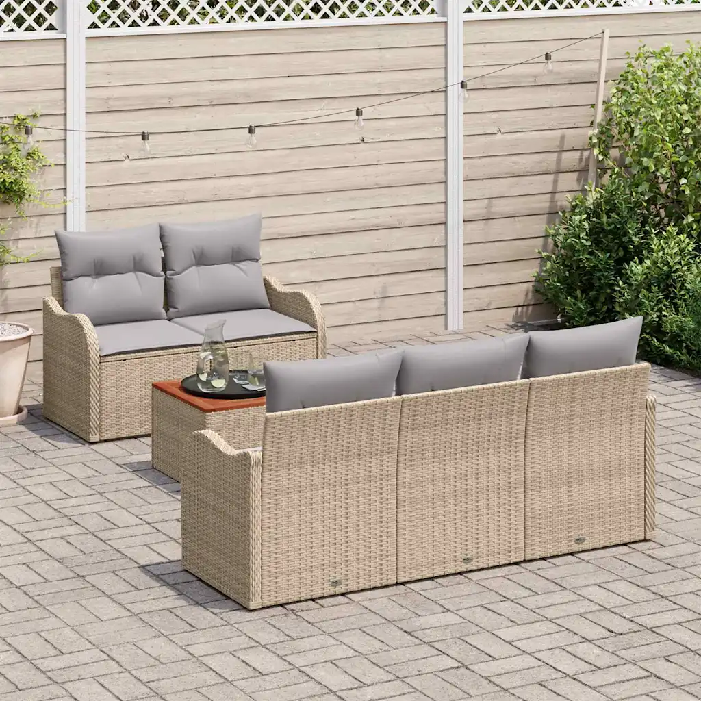 Modulaarne aiadiivanikomplekt patjadega, 6-osaline, beež polürotang, akaatsiapuiduga, 5 istekohta