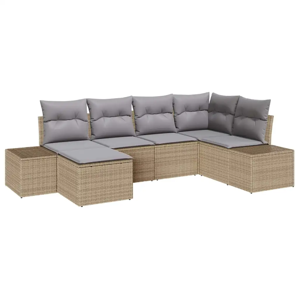 Modulaarne aiadiivanikomplekt patjadega, 6-kohaline, beež ja hall polürotang, 184 x 62 x 85 cm
