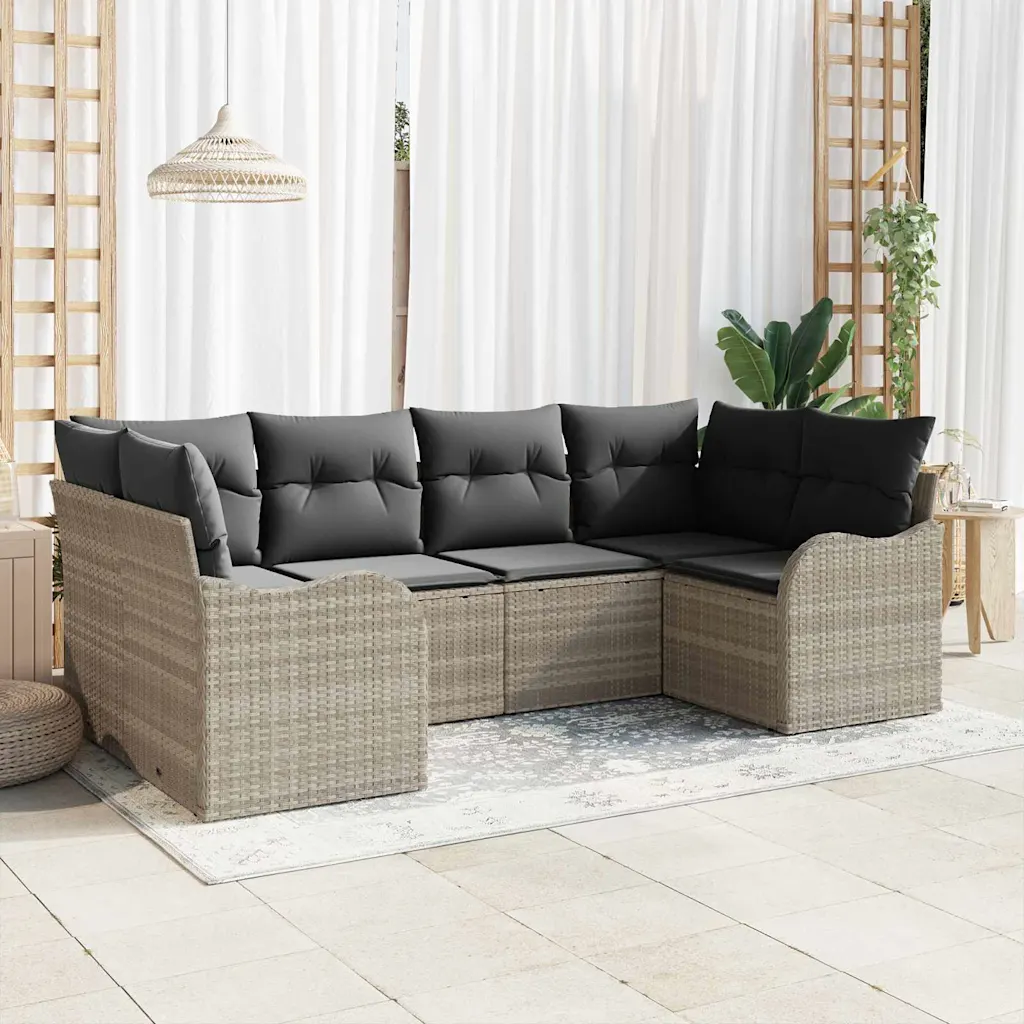 Modulaarne aiadiivanikomplekt patjadega, 6 osa, helehall polürotang