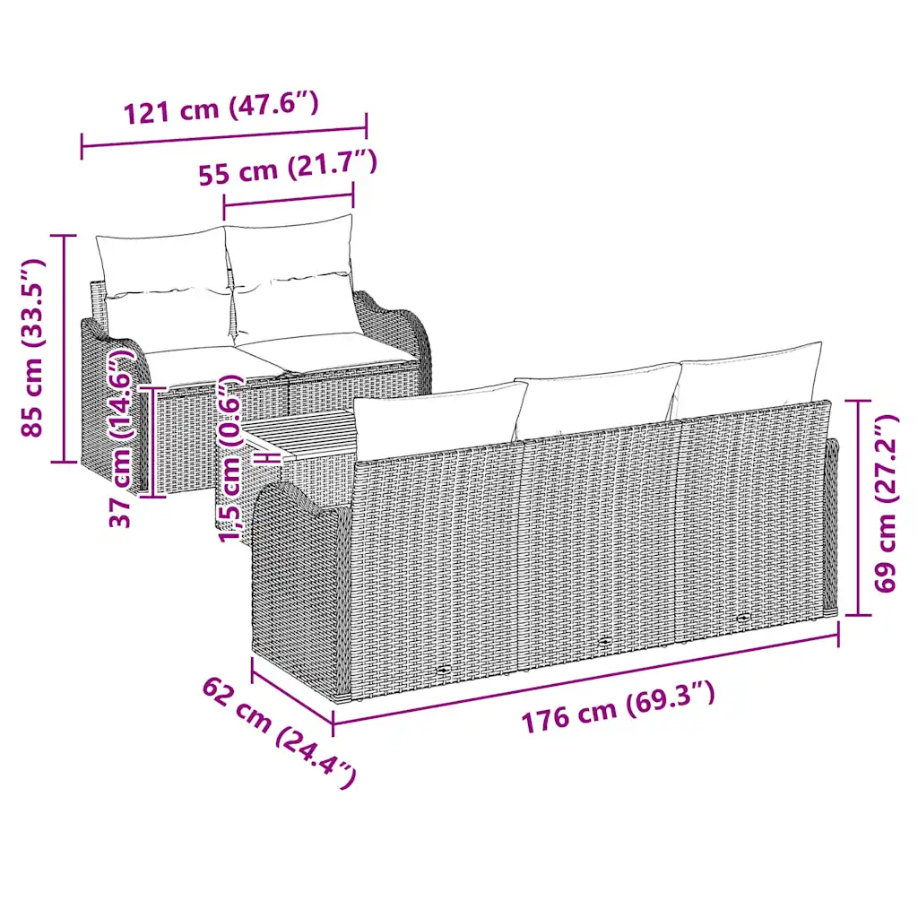 Modulaarne aiadiivanikomplekt panipaigaga, 6-osaline, beež polürotang