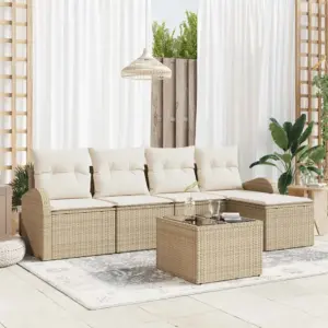 6-osaline modulaarne aiadiivanikomplekt patjadega, beež polürotang, 5 istekohaga