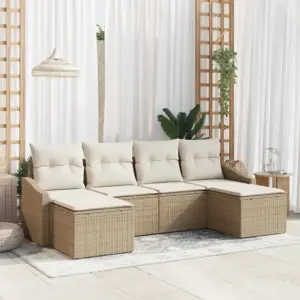 Modulaarne aiadiivanikomplekt patjadega, 6-osaline, beež polürotang, 233 x 117 x 85 cm