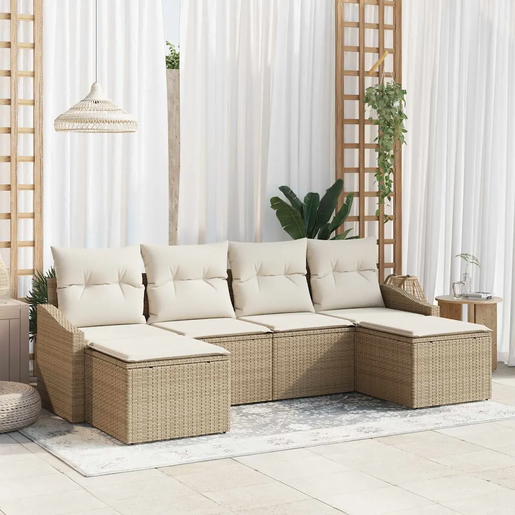 Modulaarne aiadiivanikomplekt patjadega, 6-osaline, beež polürotang, 233 x 117 x 85 cm