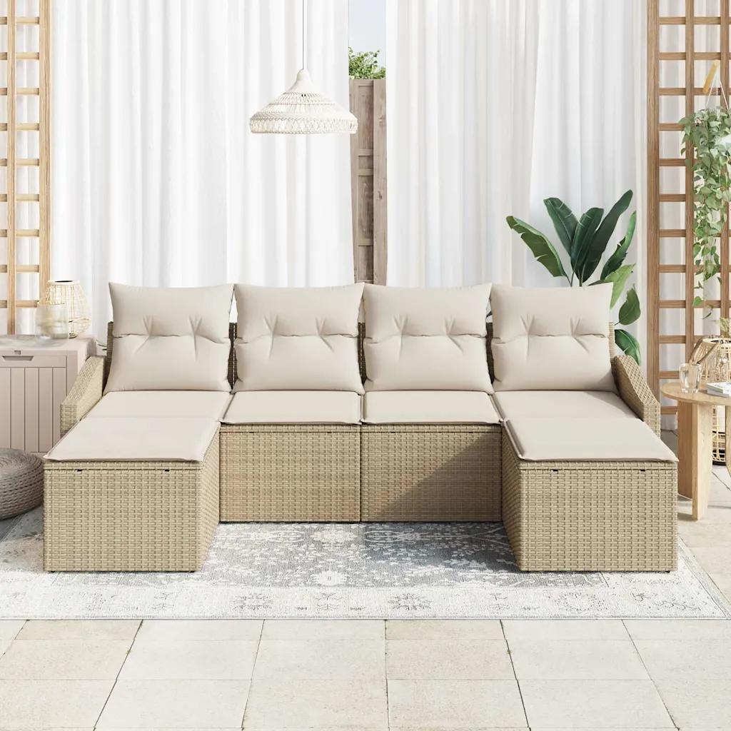 Modulaarne aiadiivanikomplekt patjadega, 6-osaline, beež polürotang, 233 x 117 x 85 cm