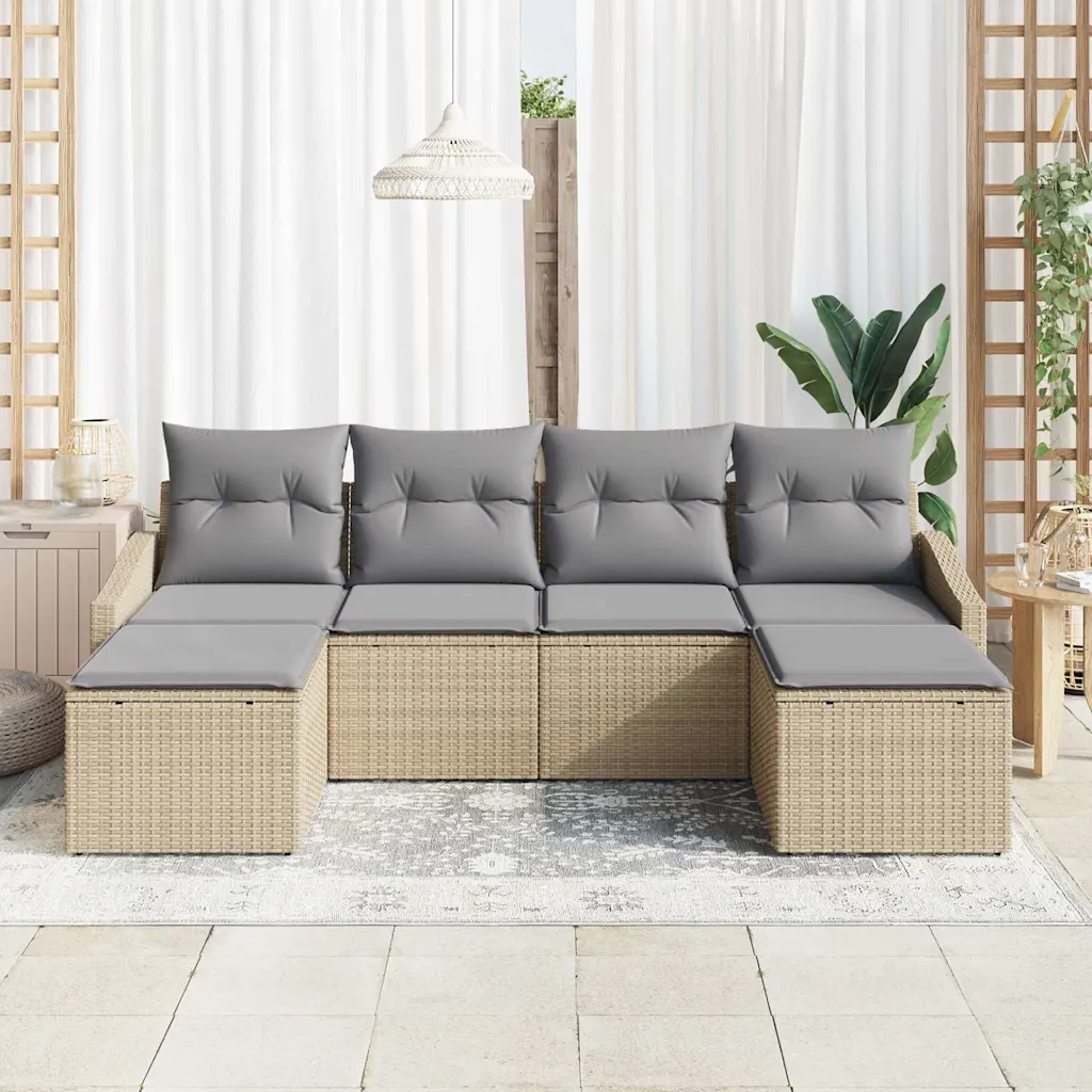 6-osaline modulaarne aiadiivanikomplekt patjadega, beež polürotang, hoiuruumiga jalapingid