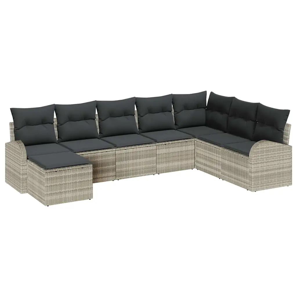 Modulaarne aiadiivanikomplekt patjadega, 8 osaline, helehall polürotang, 289 x 179 x 85 cm