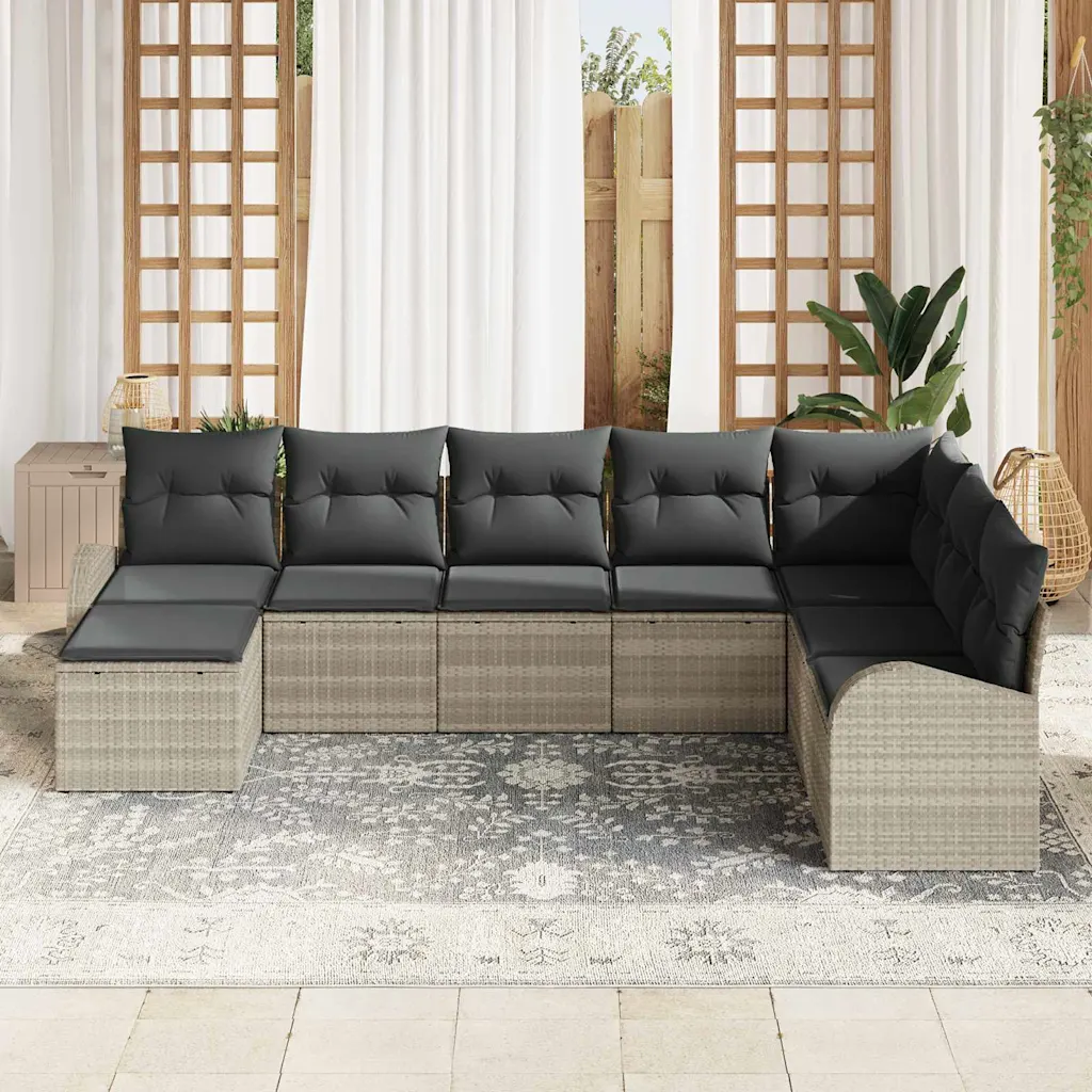 Modulaarne aiadiivanikomplekt patjadega, 8 osaline, helehall polürotang, 289 x 179 x 85 cm