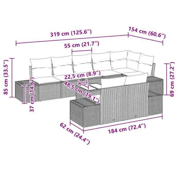 9-osaline modulaarne aiadiivanikomplekt patjadega, must polürotang, 8 istekohaga - 9