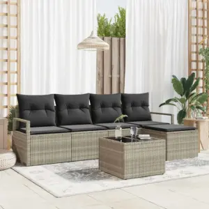 Modulaarne aiadiivanikomplekt patjadega, helehall polürotang, 6-osaline