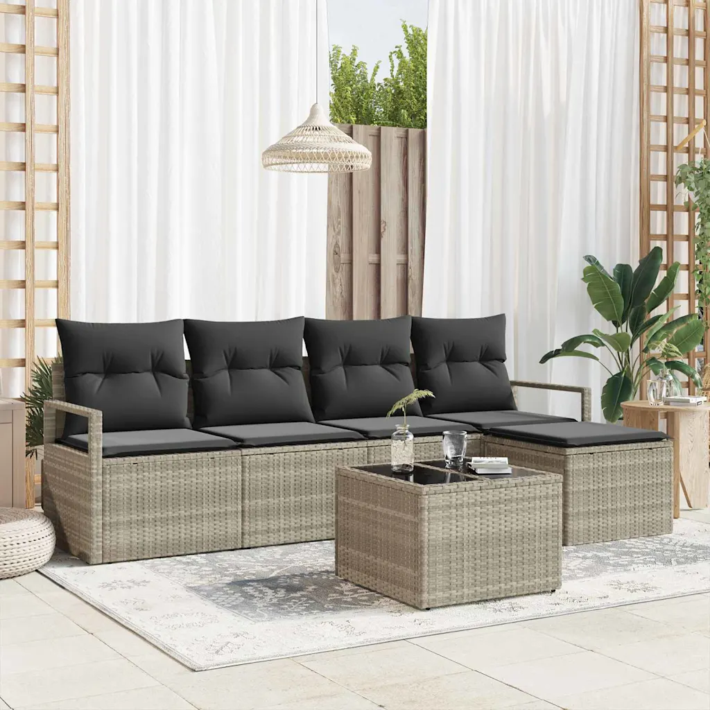Modulaarne aiadiivanikomplekt patjadega, helehall polürotang, 6-osaline