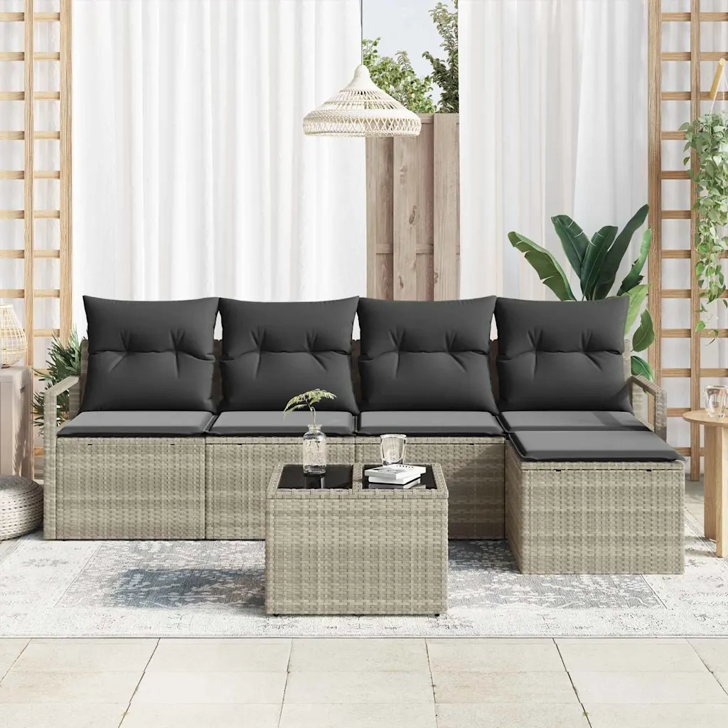 Modulaarne aiadiivanikomplekt patjadega, helehall polürotang, 6-osaline