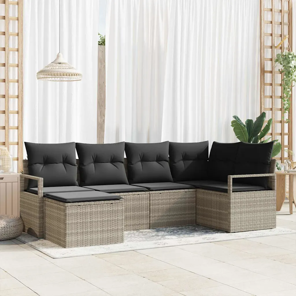Modulaarne aiadiivanikomplekt, 6-osaline, helehall polürotang, 5 istekohta, 232 x 122 x 85 cm