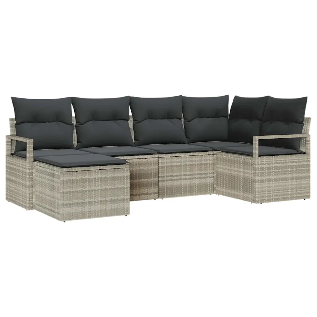 Modulaarne aiadiivanikomplekt, 6-osaline, helehall polürotang, 5 istekohta, 232 x 122 x 85 cm