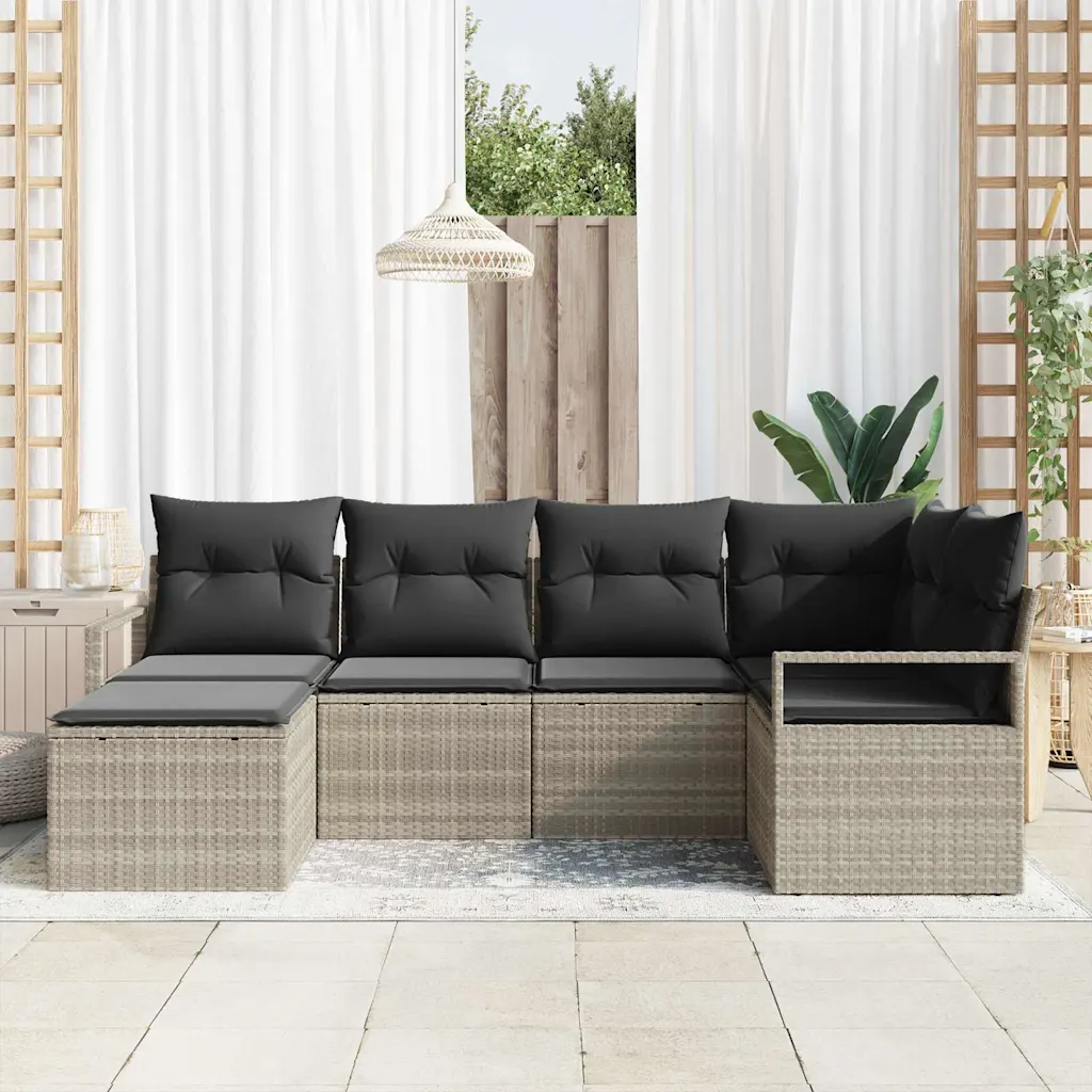Modulaarne aiadiivanikomplekt, 6-osaline, helehall polürotang, 5 istekohta, 232 x 122 x 85 cm