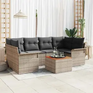 7-osaline modulaarne aiadiivanikomplekt hoiuruumiga, hall polürotang, padjaga