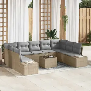 Modulaarne aiamööbli diivanikomplekt patjadega, 10 osa, 9-kohaline beež polürotang