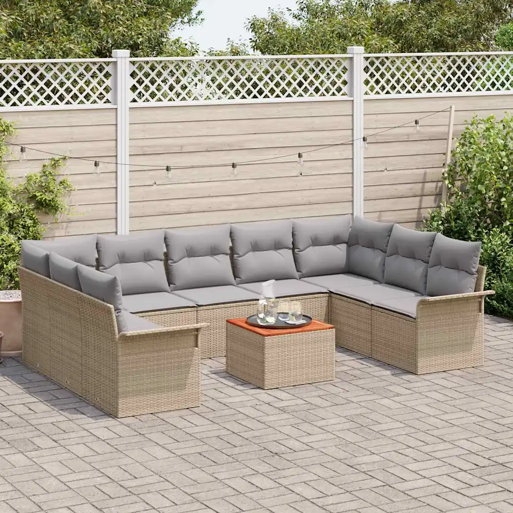 Modulaarne aiamööbli diivanikomplekt hoiukastiga, 10 osa, beež polürotang, patjadega