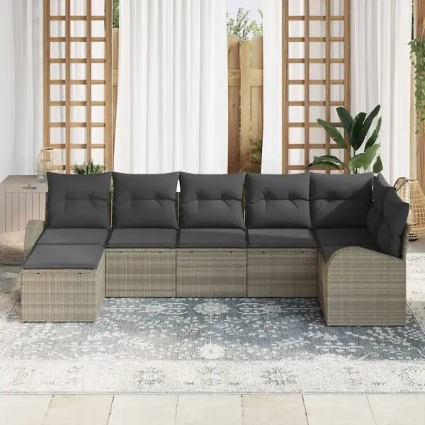 Aiamööbli modulaarne diivanikomplekt padjadega, 7-osaline, helehall polürotang, 289 x 124 x 85 cm - 3