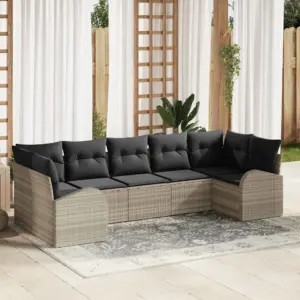 Modulaarne aiamööbli diivanikomplekt patjadega, 7-osaline, helehall polürotang, 289 x 124 x 85 cm