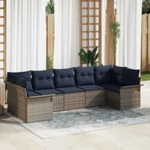 Modulaarne aiamööbli diivanikomplekt patjadega, 7-osaline, hall polürotang, 289 x 132,5 x 85 cm