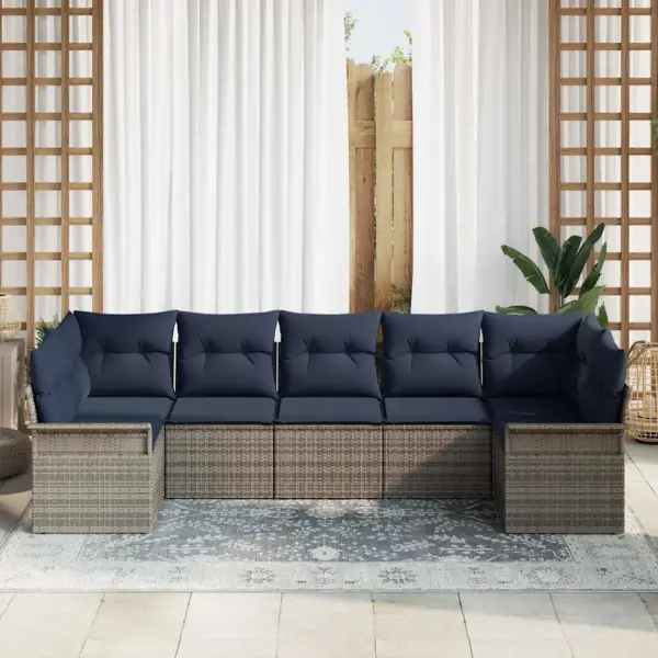Modulaarne aiamööbli diivanikomplekt patjadega, 7-osaline, hall polürotang, 289 x 132,5 x 85 cm - 3