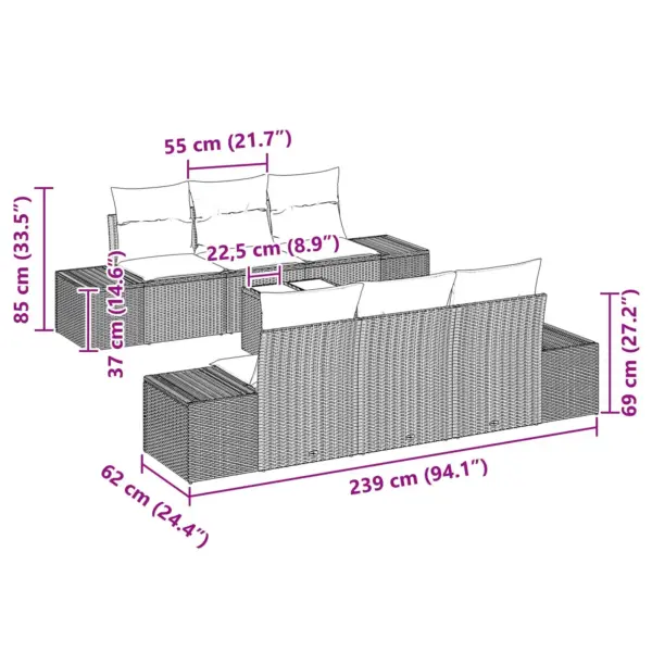 Modulaarne 6-kohaline aiamööbli diivanikomplekt patjadega, 7-osaline, pruun polürotang - 8