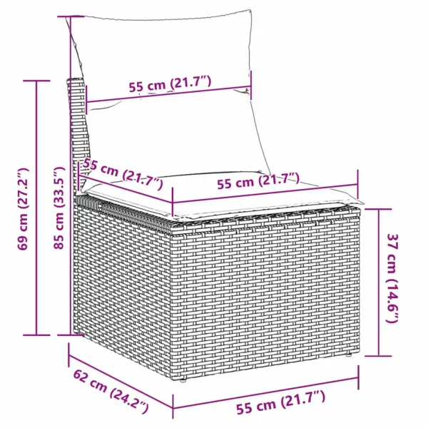 Modulaarne 6-kohaline aiamööbli diivanikomplekt patjadega, 7-osaline, pruun polürotang - 10