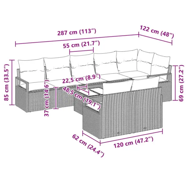 9-osaline modulaarne aiamööbli diivanikomplekt, must polürotang, 8 istekohaga, 287 x 122 x 85 cm - 9