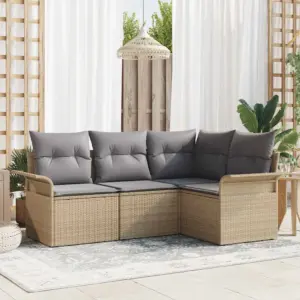Modulaarne aiamööbli diivanikomplekt patjadega, 4 osa, beež polürotang, 5 istekohta