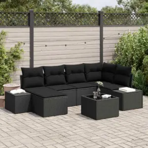 Modulaarne aiamööbli diivanikomplekt padjaga, 7 osa, must polürotang, 6 istekohaga