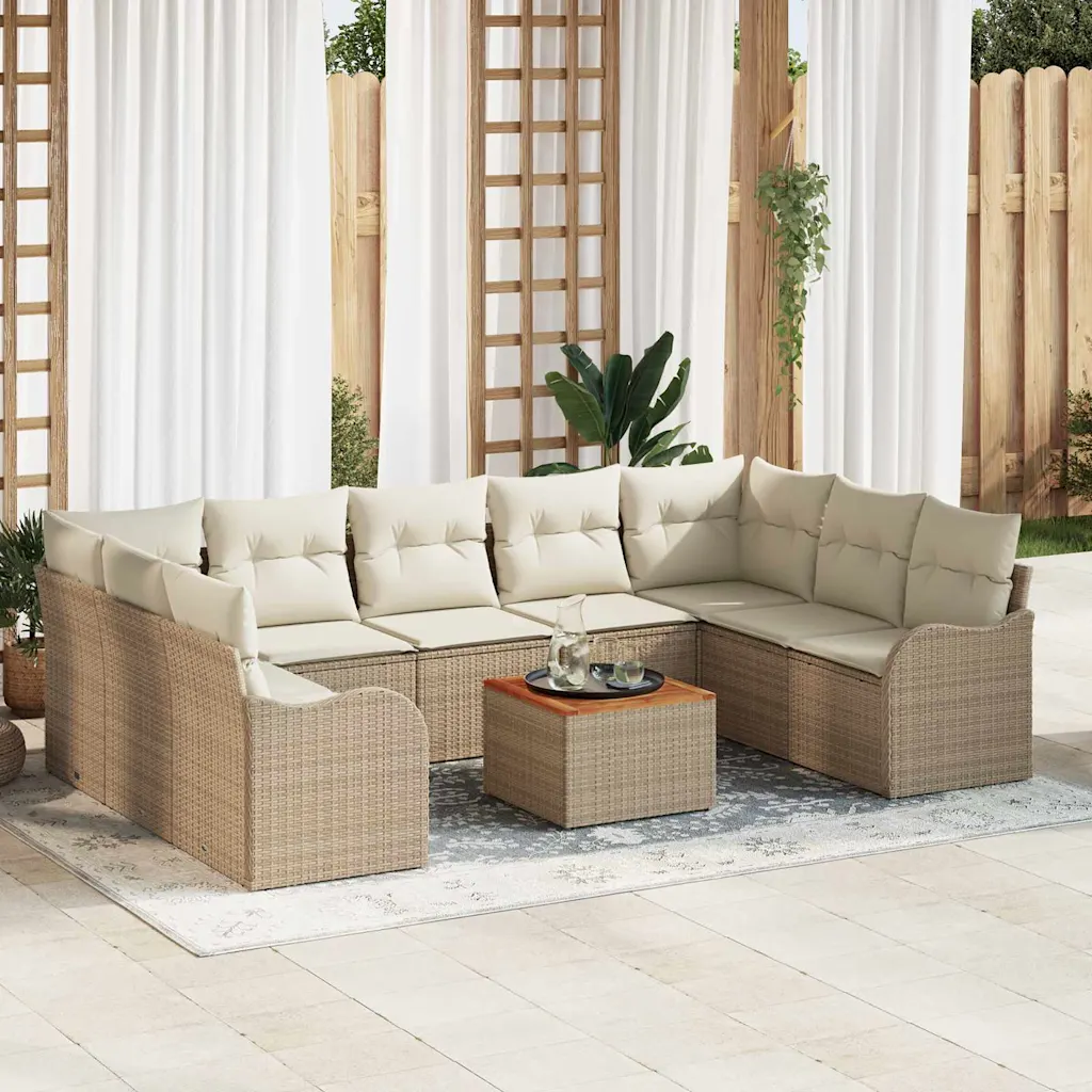 Modulaarne 10-osaline aiamööbli komplekt patjadega, beež polürotang, 9 istekohta