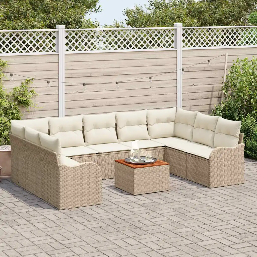 Modulaarne 10-osaline aiamööbli komplekt patjadega, beež polürotang, 9 istekohta