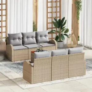 7-osaline modulaarne aiamööbli komplekt patjadega, beež polürotang, 6 istekohta