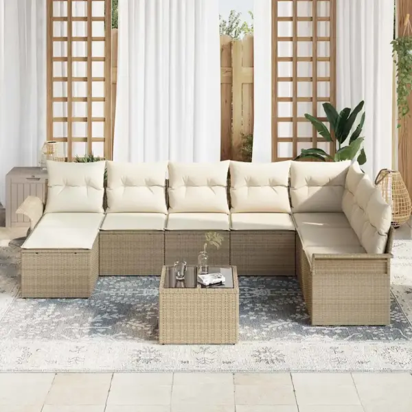 Modulaarne aianurgadiivani komplekt patjadega, 9-osaline, beež polürotang - 3