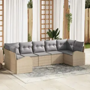 Modulaarne aianurgadiivani komplekt patjadega, 7-osaline, beež polürotang, 289 x 124 x 85 cm