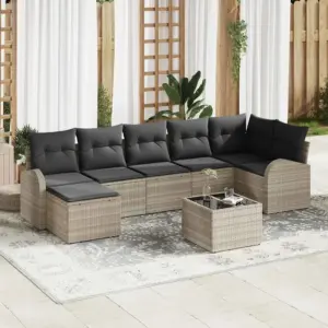 Modulaarne aiadiivanikomplekt padjaga, 8-osaline, helehall polürotang, 7 istekohaga