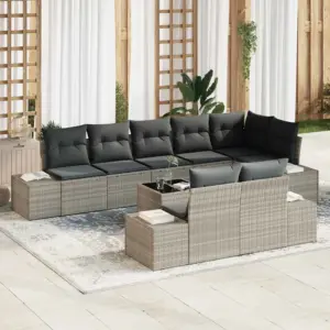Modulaarne aiadiivanikomplekt patjadega, 9-osaline, helehall polürotang, 8 istekohta
