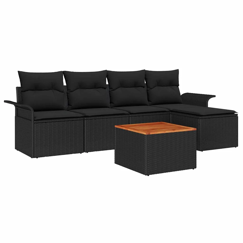 Modulaarne aiamööbli komplekt patjadega, 5 istekohta, 6 osa, must polürotang
