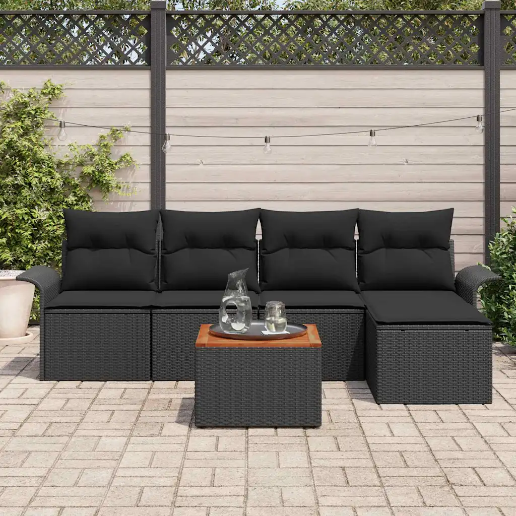 Modulaarne aiamööbli komplekt patjadega, 5 istekohta, 6 osa, must polürotang