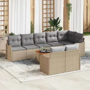 Modulaarne polürotangist aiamööbli komplekt patjadega, 9-osaline, beež