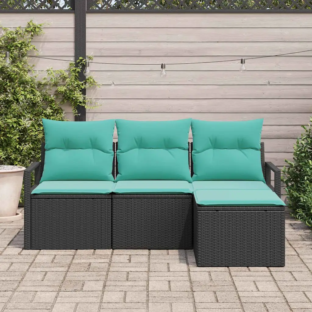 4-osaline modulaarne aiadiivanikomplekt, must polürotang, 3-kohaline, 175 x 117 x 85 cm
