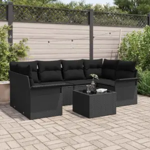 7-osaline modulaarne aiadiivanikomplekt, must polürotang, lauaga 55 x 55 x 37 cm
