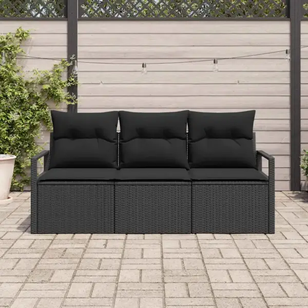 3-osaline modulaarne must polürotangist aiadiivan patjadega, 175 x 62 x 85 cm - 3