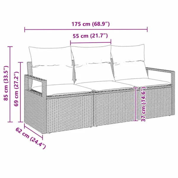 3-osaline modulaarne must polürotangist aiadiivan patjadega, 175 x 62 x 85 cm - 7