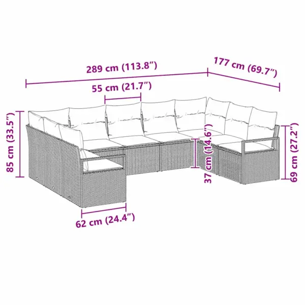 9-osaline mustast polürotangist aiamööbli diivanikomplekt patjadega, modulaarne - 8