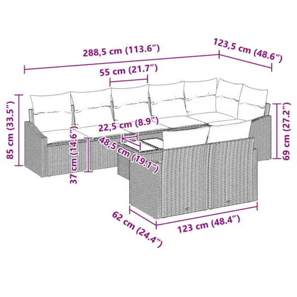 Modulaarne 9-osaline polürotangist aiamööbli diivanikomplekt padjadega, must - 9