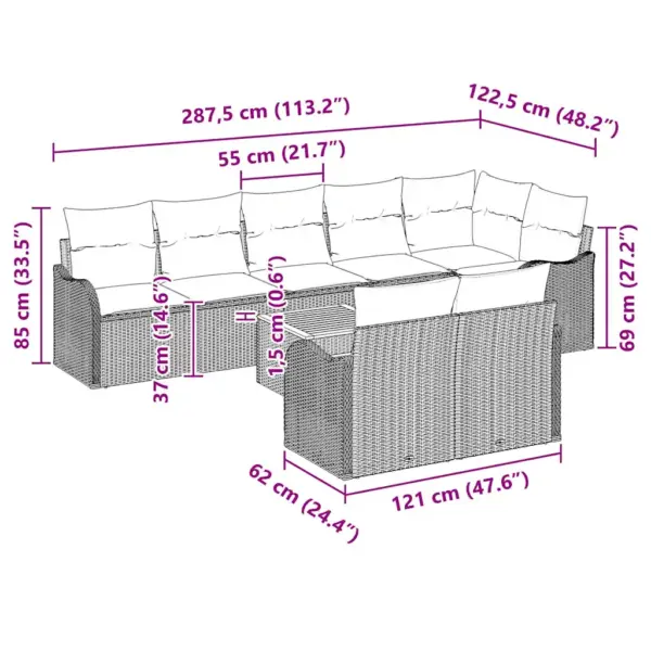 9-osaline modulaarne aiamööbli diivanikomplekt patjadega, must polürotang - 9