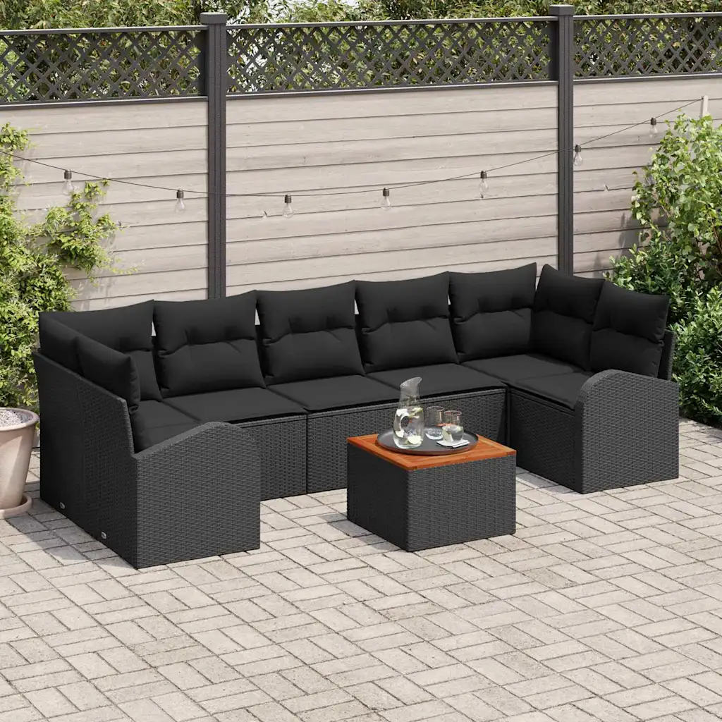 Modulaarne aiadiivanikomplekt padjaga, 8-osaline, must polürotang